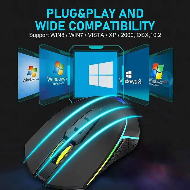Alt view image 6 of 7 - Wireless Gaming Mouse with 2.4Ghz USB Receiver Rainbow RGB Backlight Adjustable DPI Silent Click Rechargeable Ergonomic 6 Buttons Gaming Mouse for Computer Laptop PC Mac Gamer Office Use