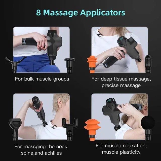 Alt view image 5 of 6 - Massage Gun Deep Tissue Percussion Muscle Massage for Pain Relief, Super Quiet Portable Neck Back Body Relaxation Electric Drill Sport Massager Brushless Motor with 8 Attachment 7 Speeds