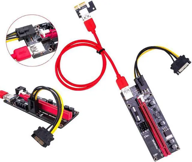 Alt view image 5 of 7 - Mining Graphics Card PCIe Riser VER 009S 16x to 1x Powered Riser Adapter Card w/ USB 3.0 Extension Cable & 6-Pin PCI-E to SATA Power Cable | Bitcoin | Ethereum Mining