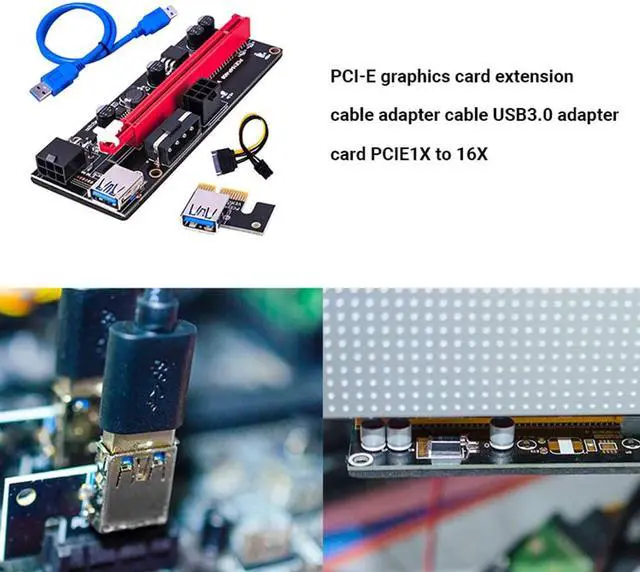 Alt view image 3 of 7 - Mining Graphics Card PCIe Riser VER 009S 16x to 1x Powered Riser Adapter Card w/ USB 3.0 Extension Cable & 6-Pin PCI-E to SATA Power Cable | Bitcoin | Ethereum Mining