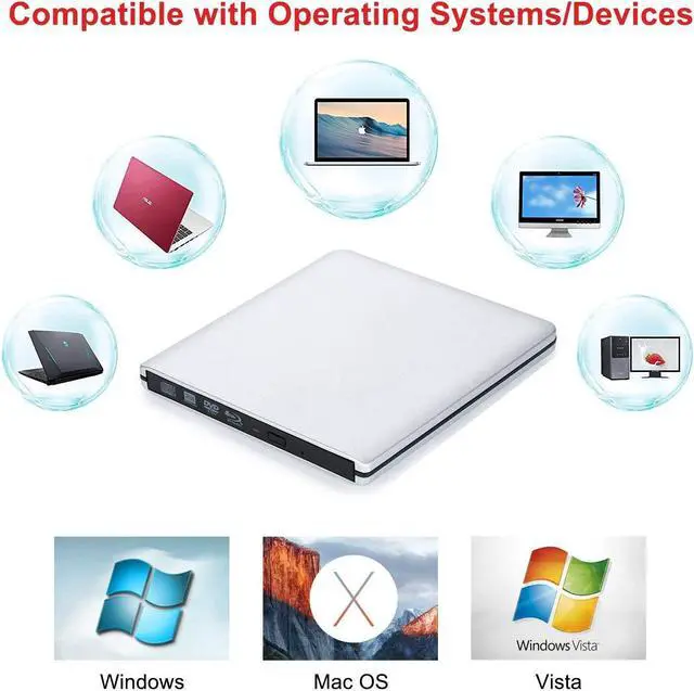 Alt view image 2 of 7 - External Blu Ray DVD Drive , USB 3.0 Burner Slim Optical Portable Blu-ray CD DVD Reader Writer RW Player for Laptop Desktop MacBook OS Windows 7 8 10 PC iMac Laptop (Silver)