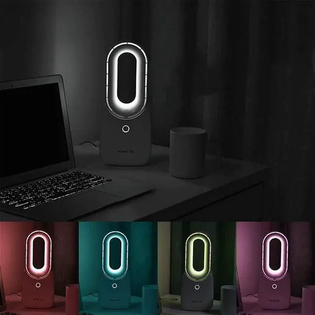 Alt view image 6 of 7 - Table Fan with LED Lights, Bladeless Cooling Fan with 4 Speeds( Included 1 Natural Wind)+5 Decorative Gradient Lights, Leafless Design Fan Portable Fan Rechargeable USB Desk Fan for Home & Office