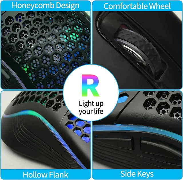 Alt view image 6 of 7 - Honeycomb Wired Gaming Mouse, RGB Backlight and 7200 Adjustable DPI, Ergonomic and Lightweight USB Computer Mouse with High Precision Sensor for Windows PC & Laptop Gamers