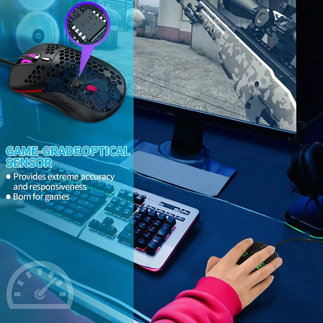 Alt view image 7 of 7 - Honeycomb Wired Gaming Mouse, RGB Backlight and 7200 Adjustable DPI, Ergonomic and Lightweight USB Computer Mouse with High Precision Sensor for Windows PC & Laptop Gamers