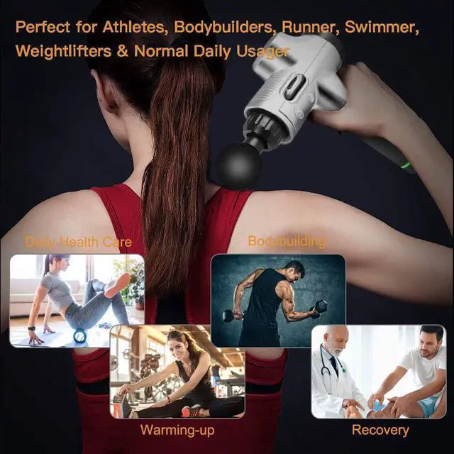 Alt view image 7 of 8 - Massage Gun, Deep Tissue Hand Held Muscle Massage Gun, Up to 30 Speeds Cordless Handheld Electric Percussion Massager with 6 Heads for Muscle, Back, Foot, Neck, Leg, Shoulder Massage