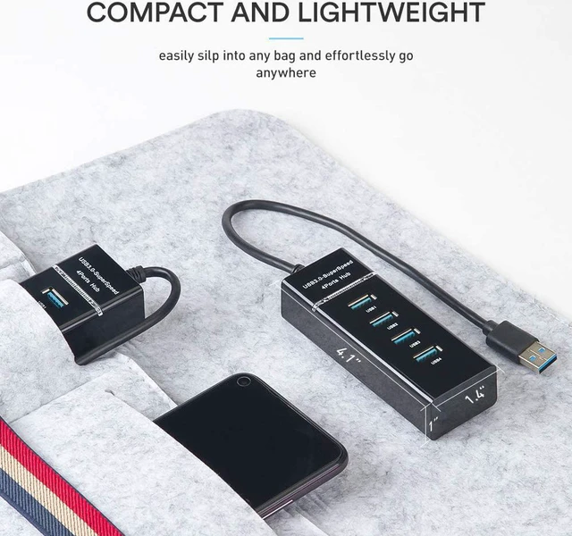 Alt view image 3 of 7 - 4 Port USB 3.0 Hub Adapter - Ultra Slim Data USB Hub with 9.8'' Extended Cable and LED Indicator USB Hub Compatible for MacBook/Mac mini/iPad/PC/PS4/PS5, Flash Drive, Mobile HDD (Black)