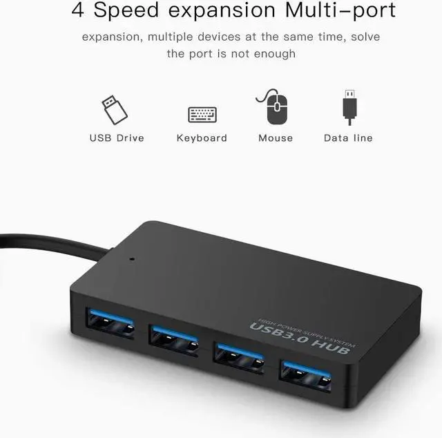 Alt view image 5 of 7 - 4-Port USB Hub 3.0, USB Ultra Slim Data USB3.0 Hub, Compatible for MacBook, Mac Mini, Mac Pro, Microsoft Surface, Ultrabooks, PC, Laptop, Flash Drive, Mobile HDD and More (Black)