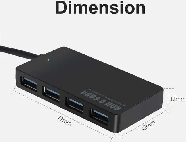 Alt view image 7 of 7 - 4-Port USB Hub 3.0, USB Ultra Slim Data USB3.0 Hub, Compatible for MacBook, Mac Mini, Mac Pro, Microsoft Surface, Ultrabooks, PC, Laptop, Flash Drive, Mobile HDD and More (Black)