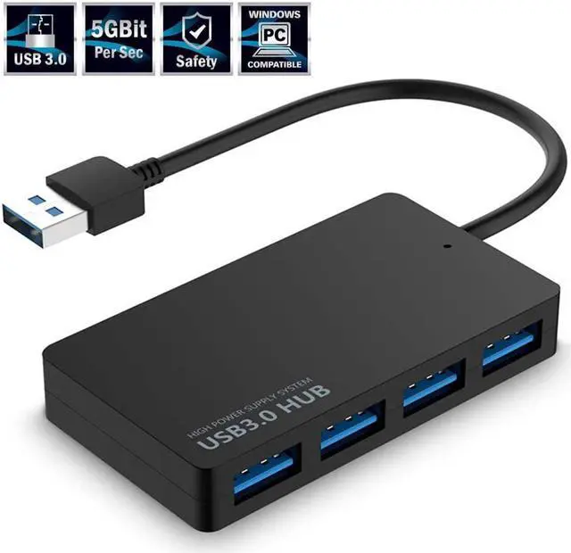 Main image of 4-Port USB Hub 3.0, USB Ultra Slim Data USB3.0 Hub, Compatible for MacBook, Mac Mini, Mac Pro, Microsoft Surface, Ultrabooks, PC, Laptop, Flash Drive, Mobile HDD and More (Black)