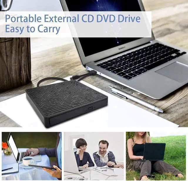 Alt view image 7 of 14 - External CD DVD Drive, 2-Port Hub USB 3.0 with Type-C SD/TF Card Reader CD/DVD +/-Rw Drive ROM Rewriter DVD Burner for Laptop Desktop MacBook Mac OS Windows 10 8 7 XP Vista (Black)
