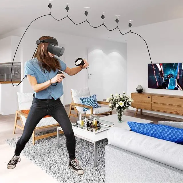 Alt view image 7 of 7 - VR Cable Management - Virtual Reality Wire Ceiling Pulley System for Oculus Quest/Quest 2/Oculus Rift S/Lenovo/Playstation VR/HTC Vive/HTC Vive Pro/Samsung Odyssey VR/Valve Index VR Accessorie (6PCS)