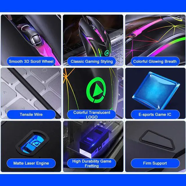 Alt view image 6 of 7 - Wired Gaming Mouse, USB Optical Mouse with 3 Buttons, 1200DPI Wired Ergonomic USB Computer Mouse, Desktop Laptop PC Gaming Mouse (Black)