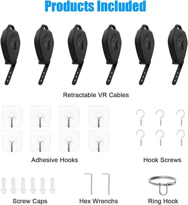 Alt view image 7 of 7 - VR Cable Management for Oculus Quest 2, 6 Packs Retractable Ceiling Pulley System for Oculus Quest/Rift S/Valve Index/HTC Vive/Playstation VR Link Cable VR Accessories (6PCS, Black)