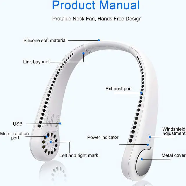 Alt view image 6 of 7 - Portable Neck Fan, Rechargeable Hands Free Bladeless Personal Mini Fans,3 Speeds 48 Air Outlet, Free Adjustment Personal Cooling Fan, Wearable Neck Fan Suitable for Traveling, Sports, Office