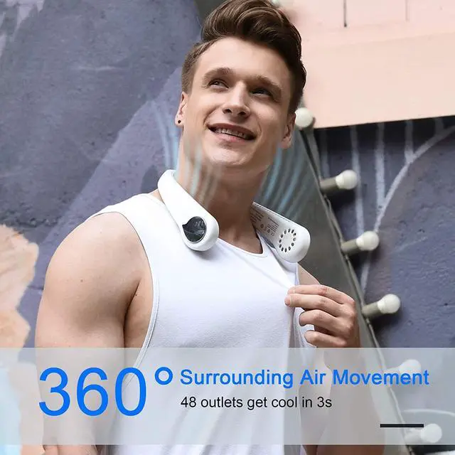 Alt view image 2 of 7 - Portable Neck Fan, Rechargeable Hands Free Bladeless Personal Mini Fans,3 Speeds 48 Air Outlet, Free Adjustment Personal Cooling Fan, Wearable Neck Fan Suitable for Traveling, Sports, Office
