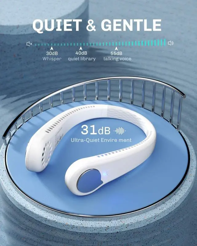Alt view image 4 of 7 - Portable Neck Fan, Rechargeable Hands Free Bladeless Personal Mini Fans,3 Speeds 48 Air Outlet, Free Adjustment Personal Cooling Fan, Wearable Neck Fan Suitable for Traveling, Sports, Office