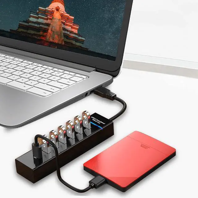 Alt view image 7 of 7 - 7-Port USB 3.0 Hub - Data Hub USB Splitter with Long Cable 38-inch USB3.0 Hub for Laptop, PC, MacBook, Mac Pro, Mac Mini, iMac, Surface Pro and More USB Devices