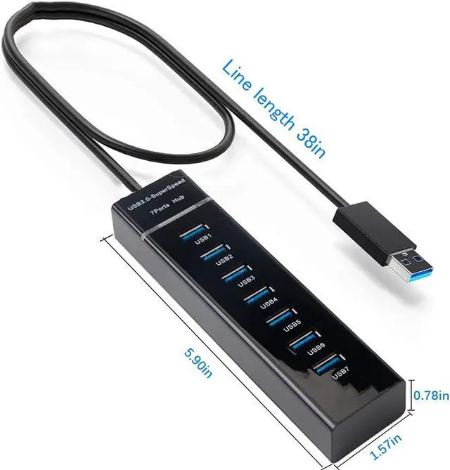 Alt view image 6 of 7 - 7-Port USB 3.0 Hub - Data Hub USB Splitter with Long Cable 38-inch USB3.0 Hub for Laptop, PC, MacBook, Mac Pro, Mac Mini, iMac, Surface Pro and More USB Devices