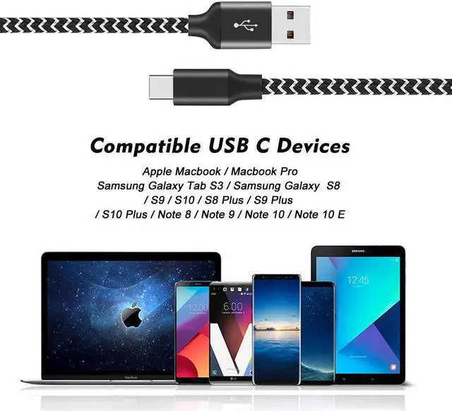 Alt view image 6 of 7 - USB C Cable, 5-Pack, 3/3/6/6/10 ft USB Type C Charger Cable,Nylon Braided Fast Charging Aluminum Housing Compatible with Samsung Galaxy,Google Pixel,LG,Huawei, TCL and Other USB Type C Cable Device