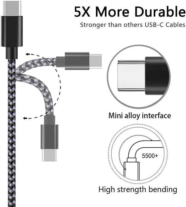 Alt view image 2 of 7 - USB C Cable, 5-Pack, 3/3/6/6/10 ft USB Type C Charger Cable,Nylon Braided Fast Charging Aluminum Housing Compatible with Samsung Galaxy,Google Pixel,LG,Huawei, TCL and Other USB Type C Cable Device