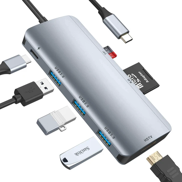 Main image of USB Type C Hub, 7 in 1 USB C Adapter with 4K USB C to HDMI, 3 USB 3.0 Ports, SD/TF Card Reader, Power Delivery, Compatible for Windows,Mac OS, Surface Pro, Chrome, More USB C Devices