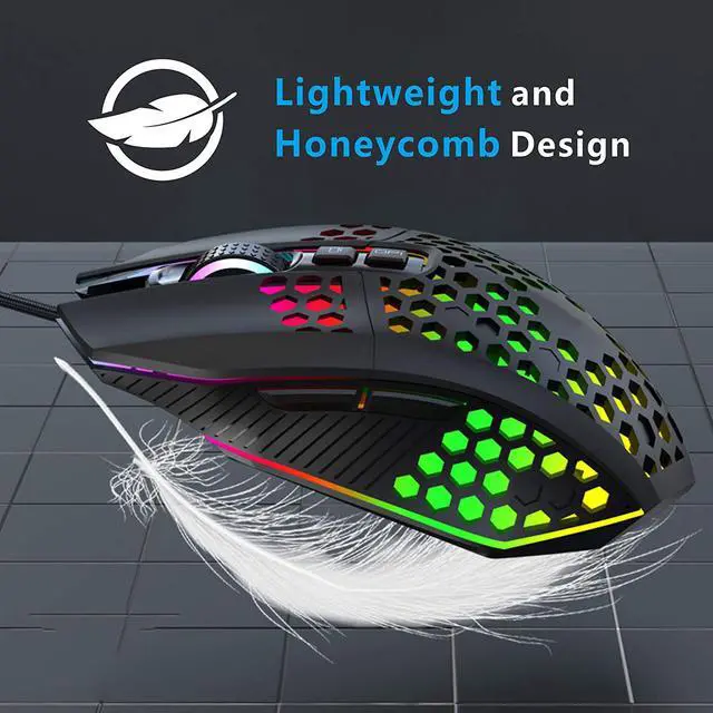 Alt view image 4 of 7 - Wired Gaming Mouse, Honeycomb Lightweight Design Gaming Mouse with RGB Backlit, 7 Programmable Buttons and One-Click Desktop, 1600 DPI Optical USB Gamer Mouse for Mac, Laptop, Computer