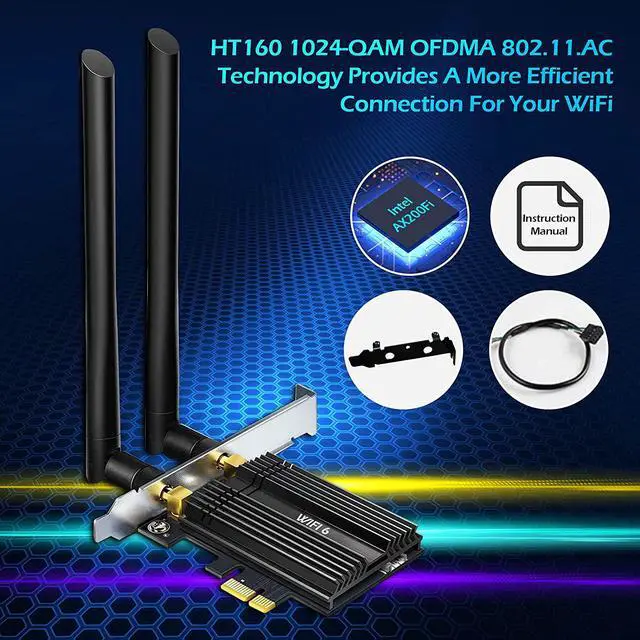 Alt view image 6 of 7 - WiFi 6 Card PCIe 3000Mbps for PC, AX200 Wireless Adapter with Bluetooth 5.1 Dongle 802.11AX WiFi Adapter Express Network Dual Band 5dBi High Rotating Antenna (ONLY Support Desktop for Win10 64bit)