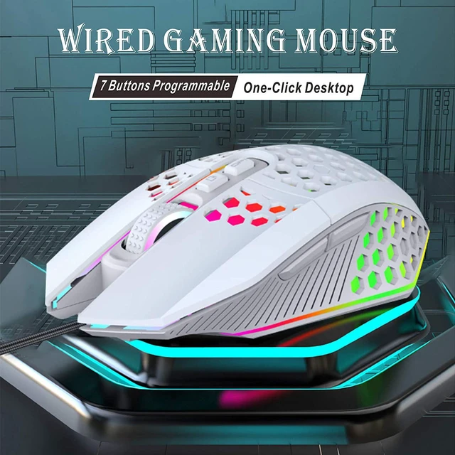 Alt view image 2 of 7 - Wired Gaming Mouse, Honeycomb Lightweight Design Gaming Mouse with RGB Backlit, 7 Programmable Buttons and One-Click Desktop, 1600 DPI Optical USB Gamer Mouse for Mac, Laptop, Computer