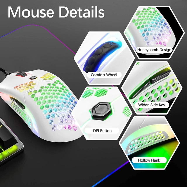 Alt view image 7 of 7 - Wired Lightweight Gaming Mouse,26 RGB Backlit Mice with 7 Buttons Programmable Driver,PAW3325 12000DPI Mice,Ultralight Honeycomb Shell Ultraweave Cable Mouse for PC Gamers and Xbox and PS4 Users