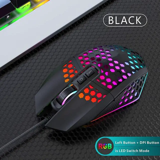 Alt view image 7 of 7 - Wired Gaming Mouse, Honeycomb Lightweight Design Gaming Mouse with RGB Backlit, 7 Programmable Buttons and One-Click Desktop, 1600 DPI Optical USB Gamer Mouse for Mac, Laptop, Computer