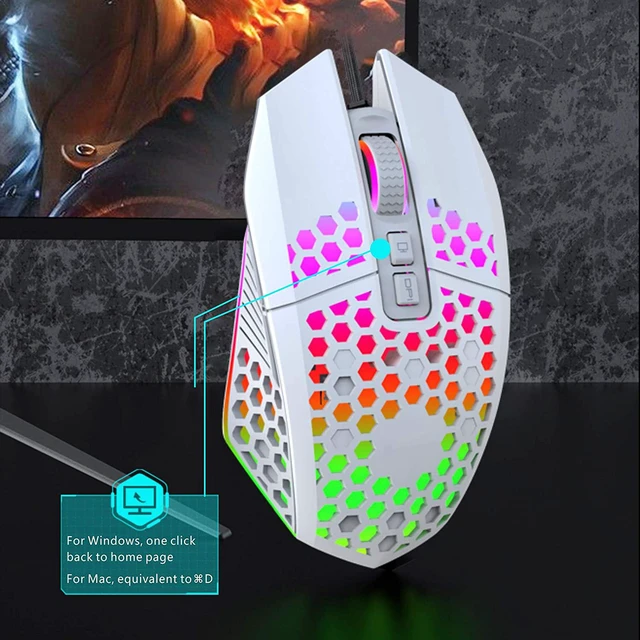 Alt view image 3 of 7 - Wired Gaming Mouse, Honeycomb Lightweight Design Gaming Mouse with RGB Backlit, 7 Programmable Buttons and One-Click Desktop, 1600 DPI Optical USB Gamer Mouse for Mac, Laptop, Computer