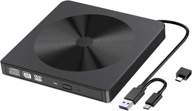 Main image of External CD DVD Drive, USB 3.0 USB C Type-C Portable CD/DVD+/-RW Drive/DVD Disc Player for Laptop Slim CD ROM Burner Compatible with Mac Laptop Desktop PC Windows XP/2003/Vista/7/8/10 Linux OS (BLACK)
