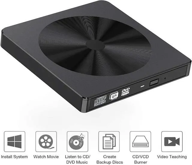 Alt view image 2 of 7 - External CD DVD Drive, USB 3.0 USB C Type-C Portable CD/DVD+/-RW Drive/DVD Disc Player for Laptop Slim CD ROM Burner Compatible with Mac Laptop Desktop PC Windows XP/2003/Vista/7/8/10 Linux OS (BLACK)