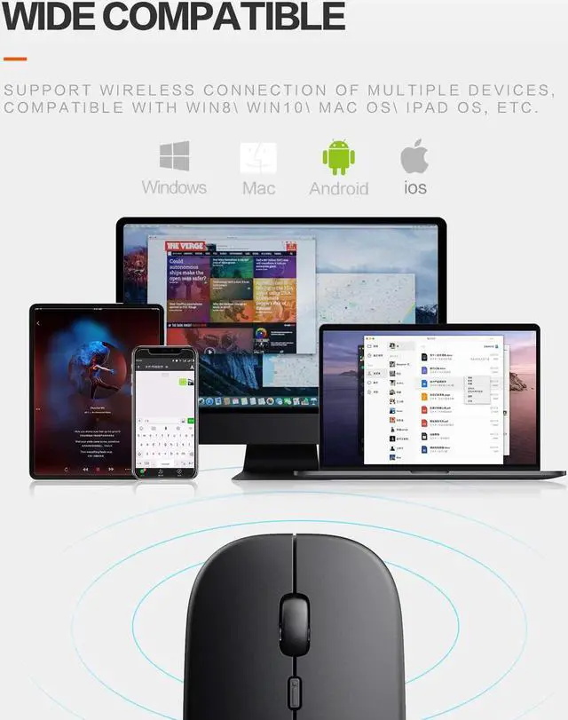 Alt view image 5 of 7 - Bluetooth Mouse, Slim Silent Rechargeable Bluetooth 5.0 Wireless Mouse, 800/1200/1600 DPI Portable Computer Cordless Mouse for Laptop PC Mac, iPad OS