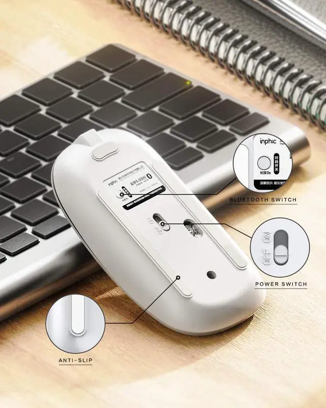 Alt view image 6 of 7 - Bluetooth Mouse, Slim Silent Rechargeable Bluetooth 5.0 Wireless Mouse, 800/1200/1600 DPI Portable Computer Cordless Mouse for Laptop PC Mac, iPad OS