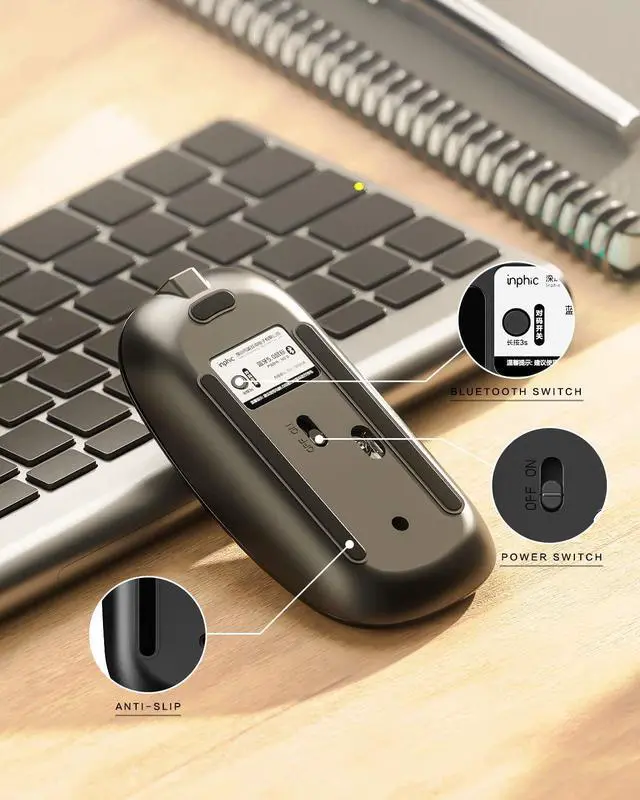 Alt view image 6 of 7 - Bluetooth Mouse, Slim Silent Rechargeable Bluetooth 5.0 Wireless Mouse, 800/1200/1600 DPI Portable Computer Cordless Mouse for Laptop PC Mac, iPad OS