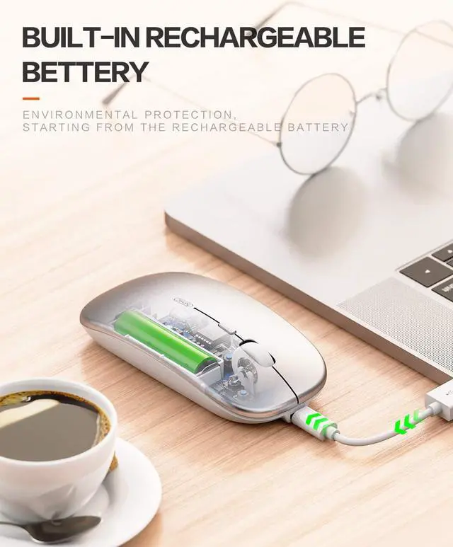 Alt view image 4 of 7 - Bluetooth Mouse, Slim Silent Rechargeable Bluetooth 5.0 Wireless Mouse, 800/1200/1600 DPI Portable Computer Cordless Mouse for Laptop PC Mac, iPad OS