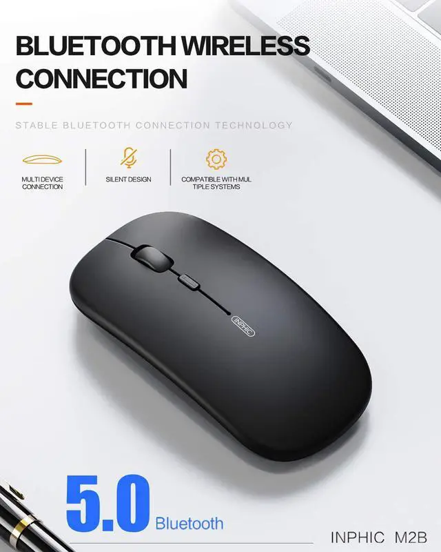 Alt view image 2 of 7 - Bluetooth Mouse, Slim Silent Rechargeable Bluetooth 5.0 Wireless Mouse, 800/1200/1600 DPI Portable Computer Cordless Mouse for Laptop PC Mac, iPad OS