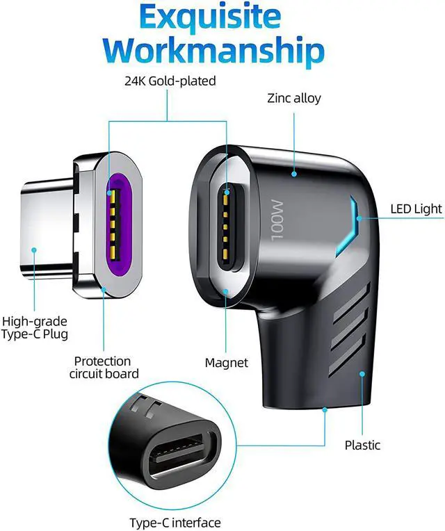 Alt view image 5 of 7 - USB C Magnetic Adapter, 100w Right Angle Male to Female USB-C Connector PD Charger Cable Extender Mag Fast Safe Charging 480Mbps/s Data Transfer for Laptops Tablet Phone Magnet Plug Extension