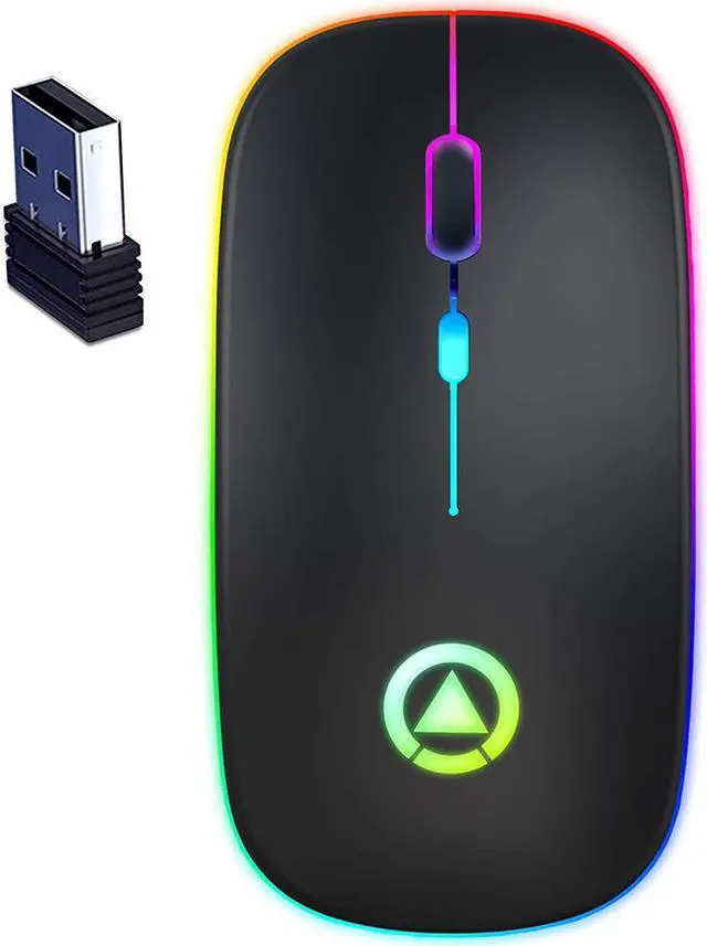 Main image of Wireless Mouse Rechargeable, Ultra Slim 1600 DPI Mini 2.4G Slim Silent Backlit Mouse, PC Computer Laptop Cordless Mice with USB Receiver for Laptop,PC,Computer, Mac-Black