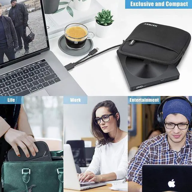Alt view image 7 of 14 - External CD DVD Drive, Portable High-Speed USB-C & USB 3.0 CD Burner/DVD Reader Writer for Windows Linux Mac Laptop Desktop, MacBook Pro/Air, iMac (USB Type C & USB 3.0)