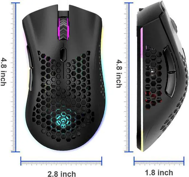 Alt view image 14 of 14 - Lightweight Gaming Mouse, 2.4G Wireless Mouse Honeycomb Design Rechargeable Wireless Gaming Mouse with USB Receiver RGB Backlight Computer Mouse for Laptop PC (Black)