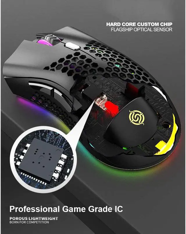 Alt view image 10 of 14 - Lightweight Gaming Mouse, 2.4G Wireless Mouse Honeycomb Design Rechargeable Wireless Gaming Mouse with USB Receiver RGB Backlight Computer Mouse for Laptop PC (Black)