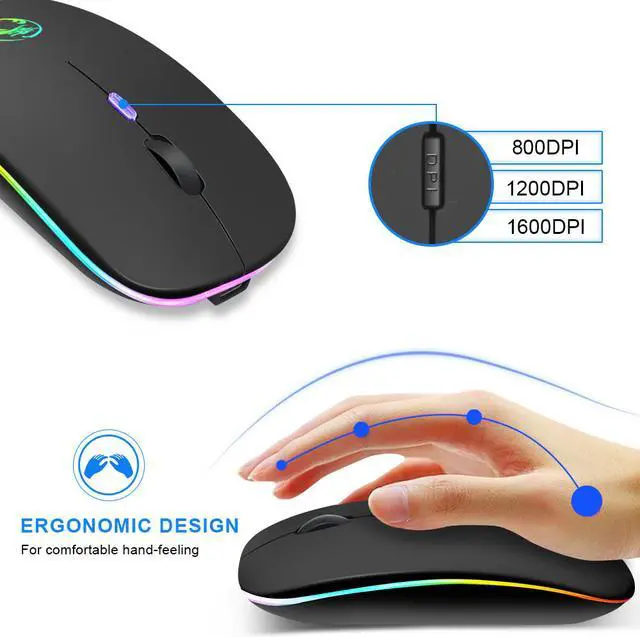 Alt view image 3 of 7 - Bluetooth and 2.4G Wireless Mouse, RGB Bluetooth Computer Mouse Gaming Silent Rechargeable Ergonomic Mause With LED Backlit [800/ 1200 /1600DPI] USB Mice For PC Laptop