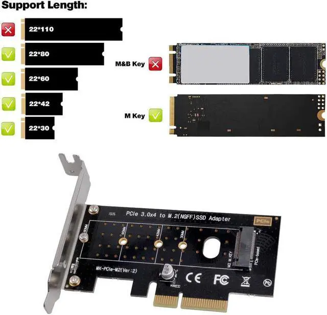 Alt view image 2 of 7 - NVMe PCIe Adapter, M Key M.2 NVME SSD to PCI-e 3.0 x4 Host Controller Expansion Card with Low Profile Bracket, PCIe NVME Adapter for PC Desktop Support 2230 2242 2260 2280