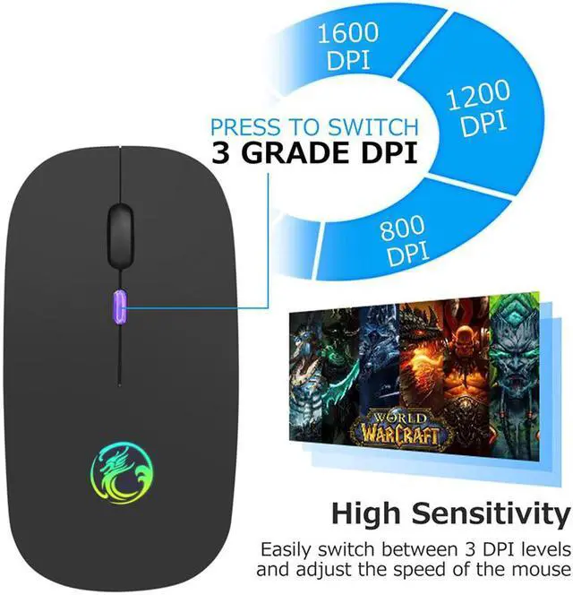 Alt view image 5 of 7 - Bluetooth and 2.4G Wireless Mouse, RGB Bluetooth Computer Mouse Gaming Silent Rechargeable Ergonomic Mause With LED Backlit [800/ 1200 /1600DPI] USB Mice For PC Laptop
