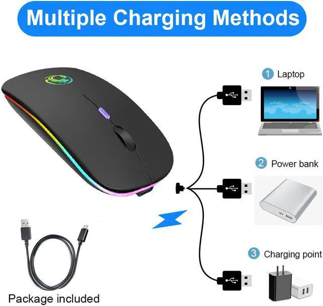 Alt view image 6 of 7 - Bluetooth and 2.4G Wireless Mouse, RGB Bluetooth Computer Mouse Gaming Silent Rechargeable Ergonomic Mause With LED Backlit [800/ 1200 /1600DPI] USB Mice For PC Laptop