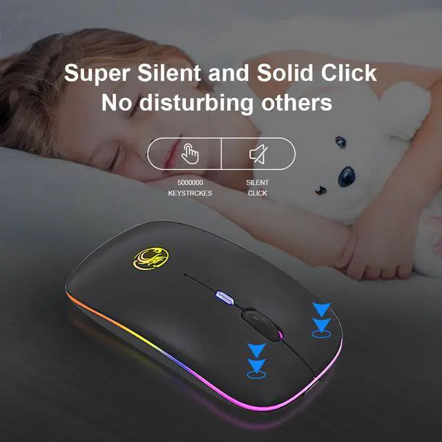 Alt view image 4 of 7 - Bluetooth and 2.4G Wireless Mouse, RGB Bluetooth Computer Mouse Gaming Silent Rechargeable Ergonomic Mause With LED Backlit [800/ 1200 /1600DPI] USB Mice For PC Laptop