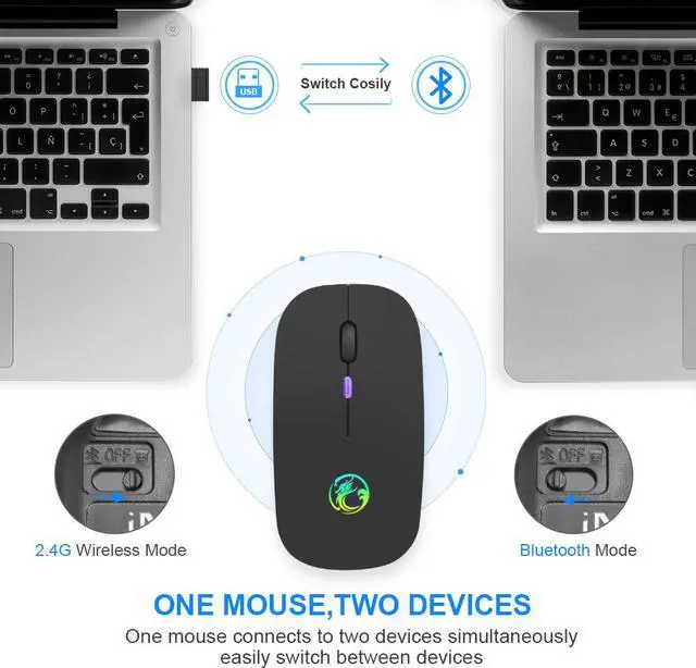 Alt view image 2 of 7 - Bluetooth and 2.4G Wireless Mouse, RGB Bluetooth Computer Mouse Gaming Silent Rechargeable Ergonomic Mause With LED Backlit [800/ 1200 /1600DPI] USB Mice For PC Laptop