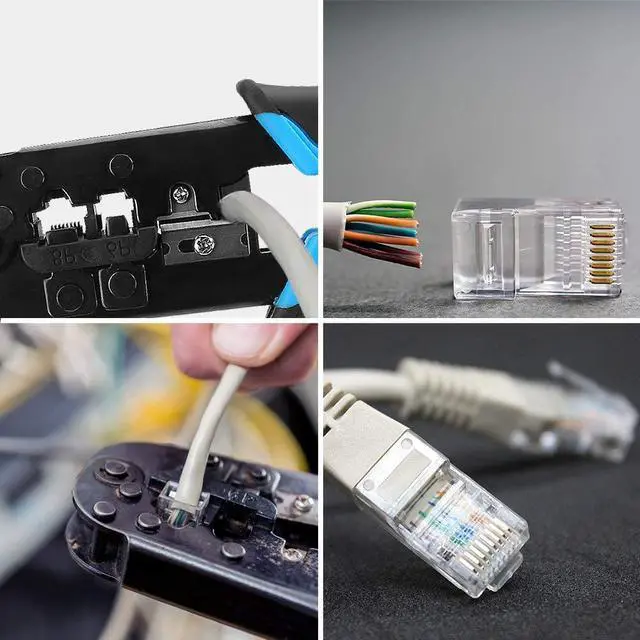Alt view image 2 of 7 - RJ45 Crimp Tool Kit, 50 PCS RJ45 Connectors, 50 PCS Covers, 1 Cat5 Cat5e Ethernet Crimping Tool, 1 RJ45 Tester and 1 Mini Wire Stripper, RJ11, 6P/ RJ12, 8P/ RJ45 Crimp Tool Set